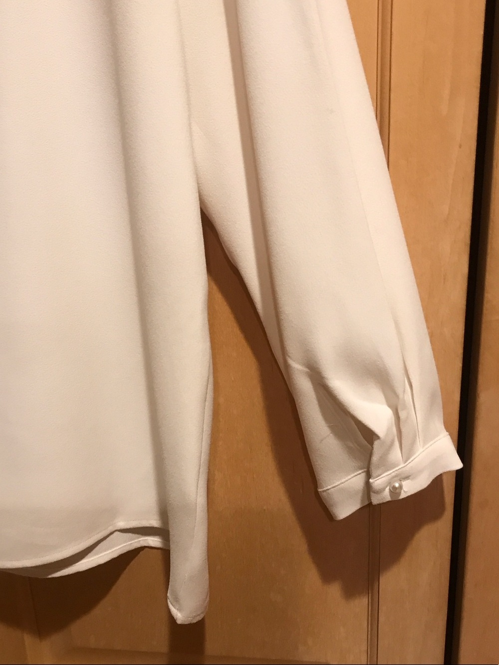 New Ann Taylor Cream Beaded-Neckline Long Sleeve Blouse - Picture 6 of 8